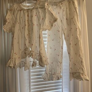 Women's Floral Pajama Set - White with Red Details